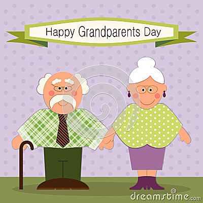 Cute Grandparents Day card with funny characters of Grandfather and Grandmother Vector Illustration