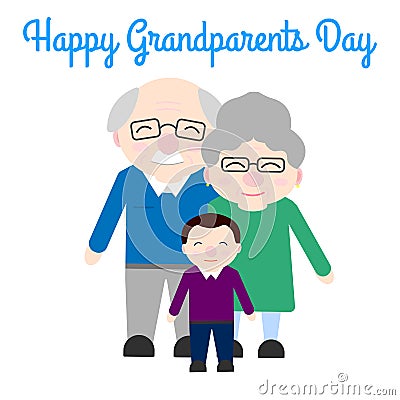 Cute grandparents with grandchild. Happy Grandparent`s day Vector Illustration