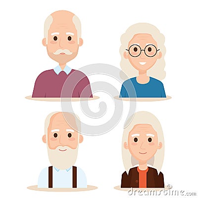 Cute grandparents group characters Vector Illustration