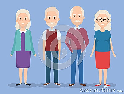 Cute grandparents group characters Vector Illustration