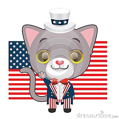 Cute gray cat as Uncle Sam Vector Illustration