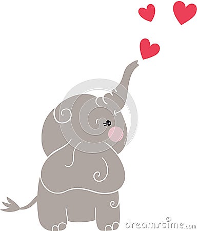Cute gray elephant with hearts Vector Illustration