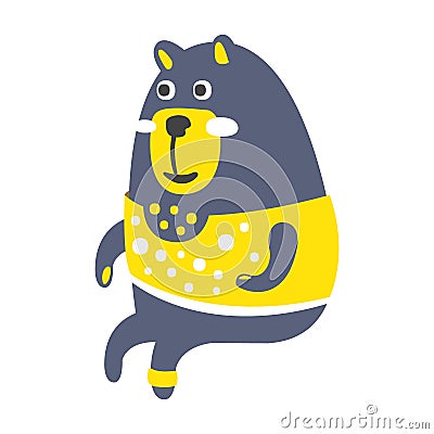 Cute gray teddy bear in a yellow sweater sitting. Funny lovely animal colorful cartoon character vector Illustration Vector Illustration