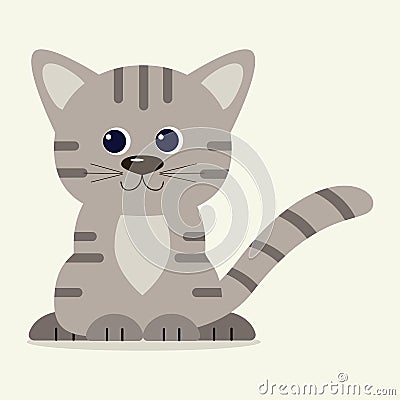 A cute gray tomcat with stripes is sitting. Vector Illustration