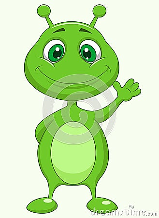 Cute green alien cartoon Vector Illustration