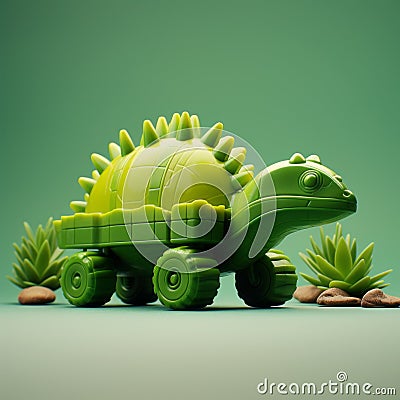 Cute Green Ankylosaurus Toy Train Set For Little Children Stock Photo