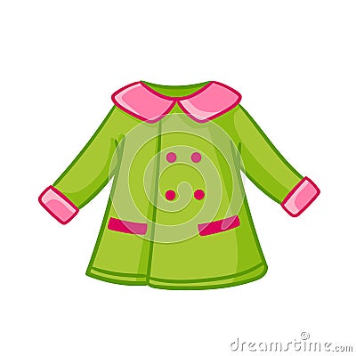 Cute green baby coat isolated. Baby clothes in cartoon style Vector Illustration