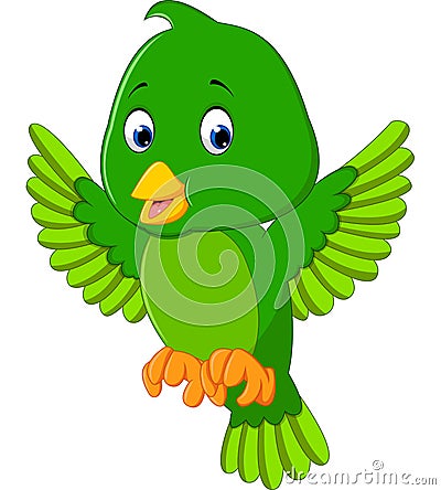 Cute green bird cartoon Vector Illustration