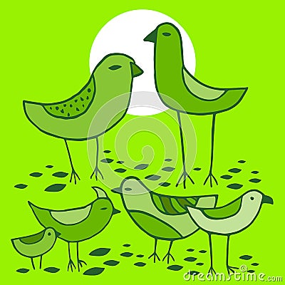 Cute green Birds set. Vector image. Vector Illustration