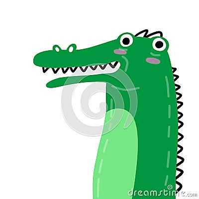 Cute green crocodile, for children product illustrations, clothes design. Vector Illustration