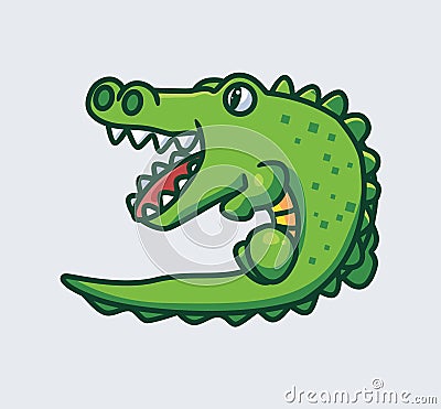 cute green crocodile open his mouth Cartoon Illustration