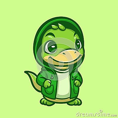 Cute Green Dino Cartoon Illustration Vector Illustration