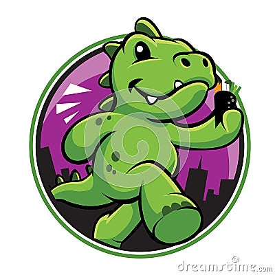 Cute green dinosaur cartoon with temaki Vector Illustration