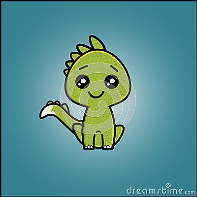 Cute green dinosaur posing normal. Vector illustration Vector Illustration