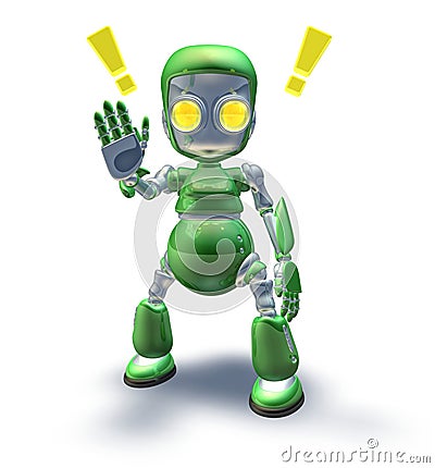 Cute green friendly robot mascot showing Stock Photo