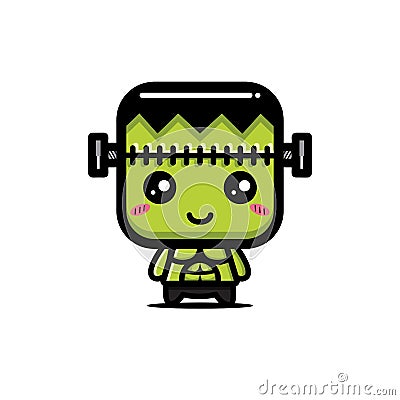 Cute green monster cartoon character with burly body Vector Illustration