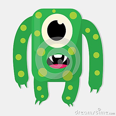 Cute green monster isolated vector illustration Vector Illustration