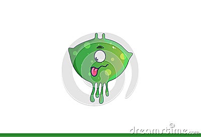 Cute green monster Teasing. Vector Illustration