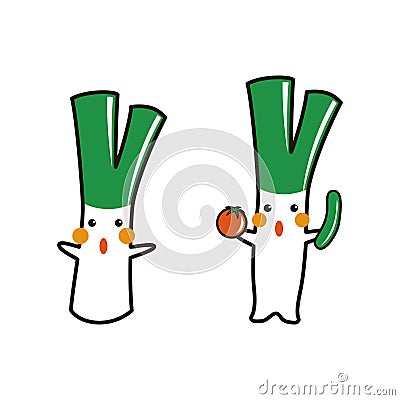 Cute green onion character Vector Illustration
