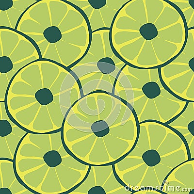 Cute green sliced limes vector repeat seamless pattern. Vector Illustration