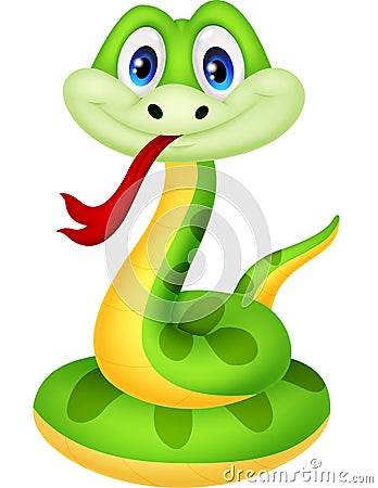 Cute green snake cartoon Vector Illustration