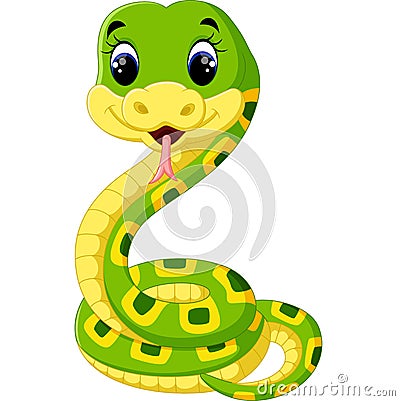 Cute green snake cartoon Vector Illustration