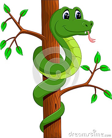 Cute green snake cartoon Vector Illustration