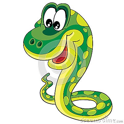 Cute green snake character, cartoon illustration, isolated object on white background, vector Vector Illustration