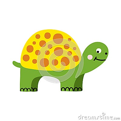 Cute green turtle isolated on white background. Cartoon vector illustration Cartoon Illustration