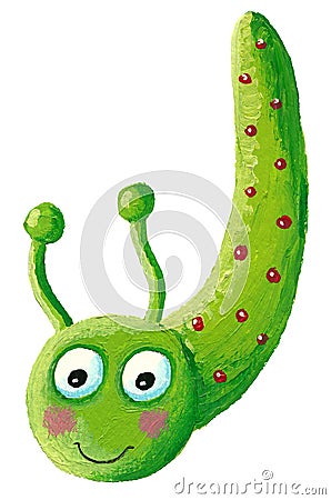 Cute green worm with red dots Cartoon Illustration