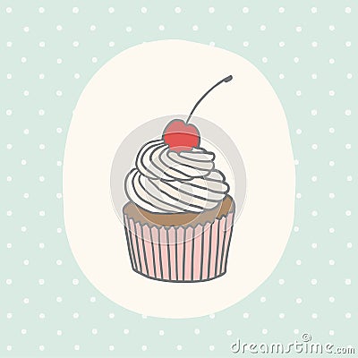 Cute greeting card with cupcake. Vector Illustration