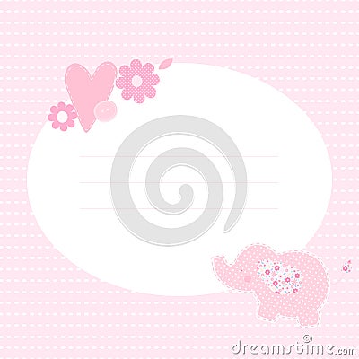 Cute greeting card with elephant, flowers and heart. Vector Illustration