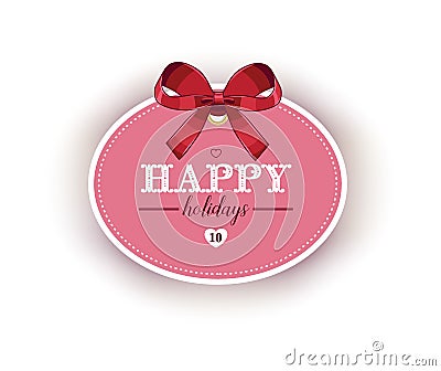 Cute greeting card with red ribbon bow Vector Illustration