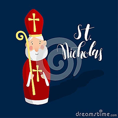 Cute greeting card with Saint Nicholas Vector Illustration