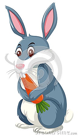 Cute grey bunny eating carrot Vector Illustration