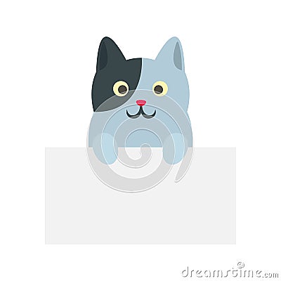 Cute grey cat icon, flat style Vector Illustration