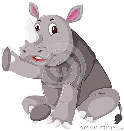 Cute grey rhino white background Vector Illustration