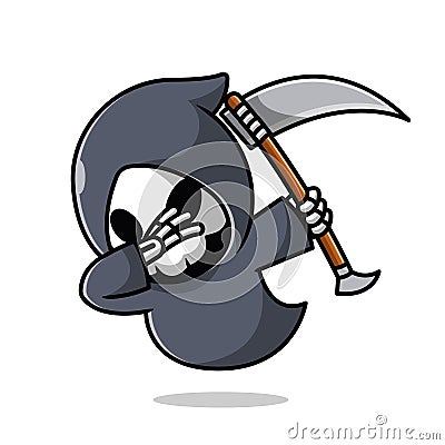 cute grim reaper dabbing cartoon icon illustration Vector Illustration