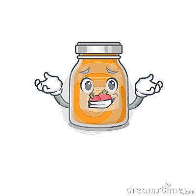 Cute Grinning apple jam mascot cartoon style Vector Illustration
