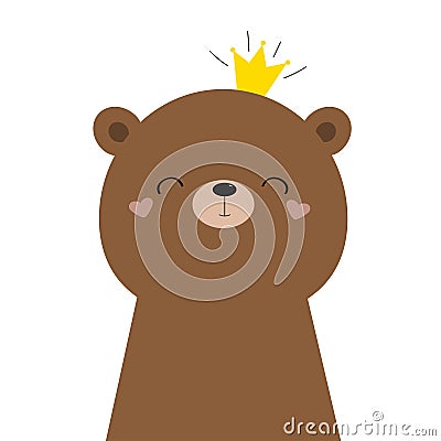 Cute grizzly bear face head icon. Kawaii animal. Golden crown. Cartoon funny baby character. Kids print for poster, t-shirt. Love Vector Illustration