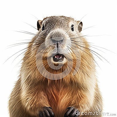 Close-up Groundhog Portrait: Realistic Hyper-detailed Beaver Drawing Stock Photo