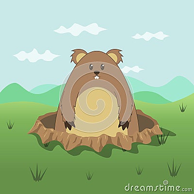 Cute Groundhog Cartoon Illustration, Happy Groundhog Day Vector Illustration