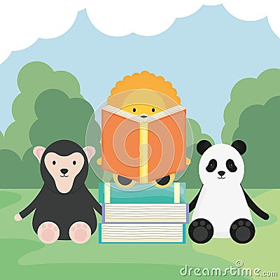 Cute group animals childish characters Vector Illustration