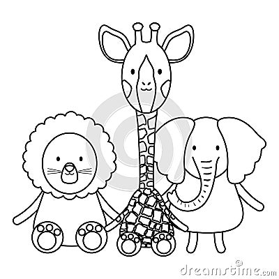 Cute group animals childish characters Vector Illustration