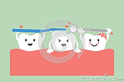 Cute group friend of tooth are brushing teeth with heart Vector Illustration