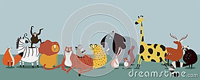 Cute group of wild animals vector Vector Illustration