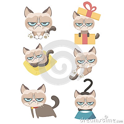 Funny vector set of grumpy cat. Vector Illustration