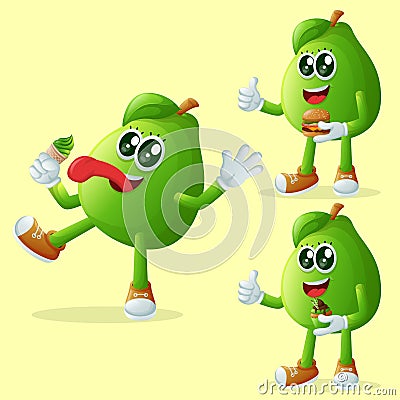 Cute guava characters enjoying food Vector Illustration