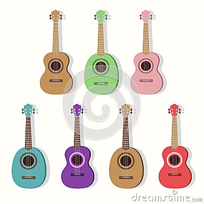 Cute guitars illustrations set. Ukulele. Cartoon Illustration