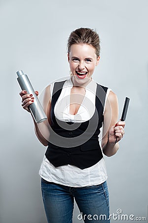 Cute Hairdresser Woman with Comb Stock Photo